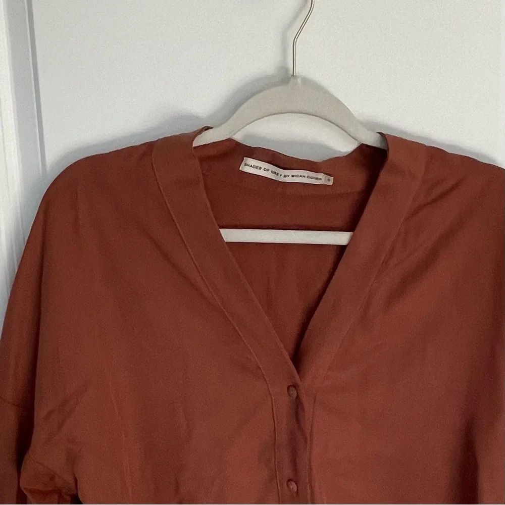 Women's Rust Button-Front V-Neck Top - Picture 2 of 13